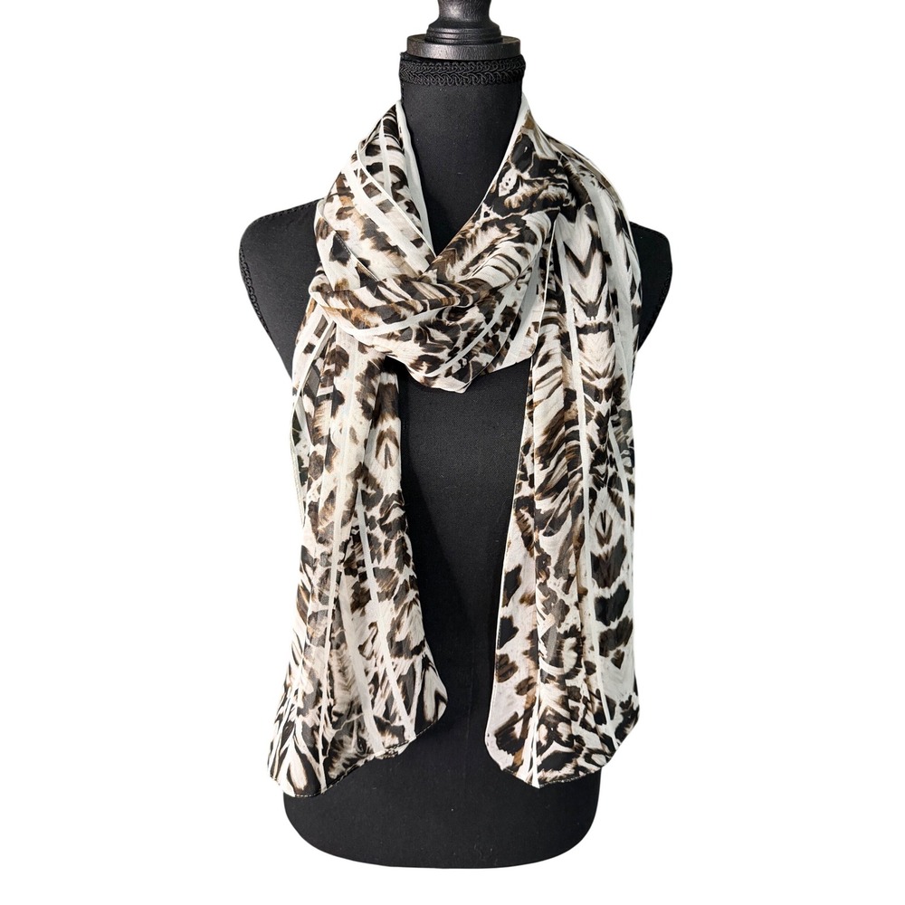 Calvin Klein Animal Print Brown Ivory Leopard Zebra Oblong Wrap/Scarf/Shawl